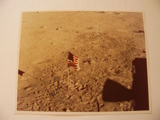 Neil Armstrong Hand - Signed Autographed Lunar Surface Flag Photo w JSA NASA 3