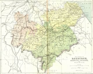 Antique Colour Map Scotland Counties Of Roxburgh Berwick Selkirk Peebles 1868