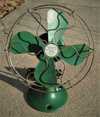 Vintage Small Victor " Breeze Spreader " Electric Desk Fan - 8.  5 " Dia.  Cage -
