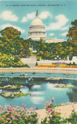 Vintage Washington Dc Linen Postcard U S Capitol From Botanical Gardens
