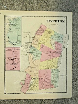 1870 Tiverton,  Ri.  Map That Has Been Removed From The Beer 