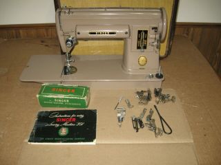 Vintage Singer 301a Sewing Machine With Case & Attachments