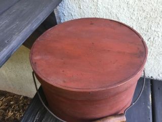 1800’s Thick Walled Bale Handled Pantry Box Red Paint 11 1/4” 3