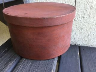1800’s Thick Walled Bale Handled Pantry Box Red Paint 11 1/4” 5