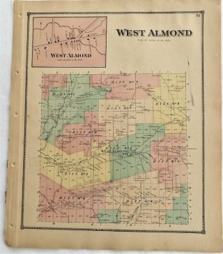 1869 Ny Allegany County West Almond Town Village Antique Atlas Map