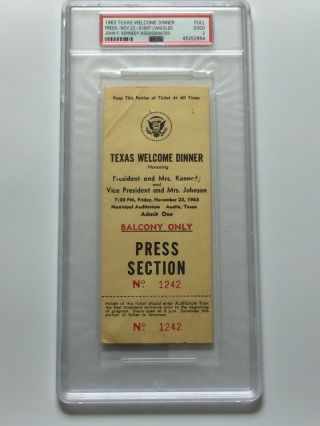 1963 Texas Welcome Dinner Press Pass John F.  Kennedy Assassination Psa 2 Good