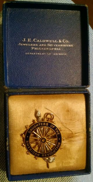 Antique 14K Gold Daughters Of The American Revolution DAR Pin Orig Box,  58840 5
