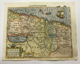 Holy Land 1613 Mercator Hondius Atlas Minor Unusual Antique Map 17th Century