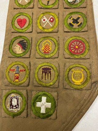 1920 ' s Boy Scout Merit Badge Sash W/56 Square Merit Badges 6