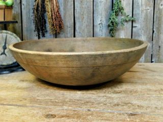 Large Early England Antique Wooden Dough Bowl w/ Rim AAFA 2