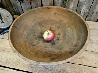Large Early England Antique Wooden Dough Bowl w/ Rim AAFA 3