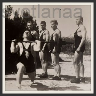 1944 Wwii Soviet Army Sport Gym Jock Handsome Men Muscle Bulge Vintage Photo Gay