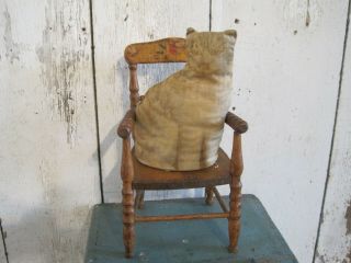 Old Vintage Primitive Rag Doll Wood Chair Hand Paint Decorated Back And Seat