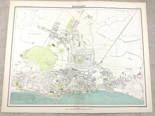 1890 Antique Map Of Eastbourne Sussex Town Street Plan 19th Century