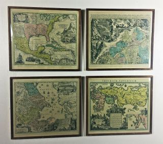 Antique Victorian Set Of 4 Framed & Glazed Tabula Geographica Map Prints Art
