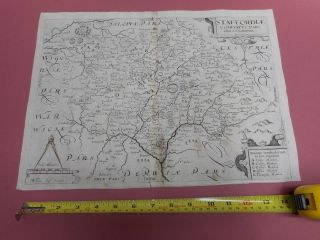 100 Staffordshire Map By Saxton Kip C1637 Scarce