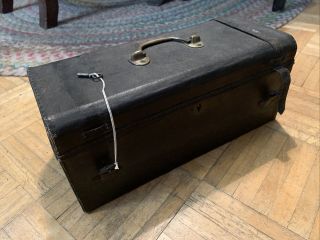 18th/early 19th Century Officers Sm Travelling Trunk Oilcloth W Paper Lining