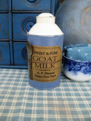 Small Early Antique Pantry Tin W Toy Spoon Goat Milk Label