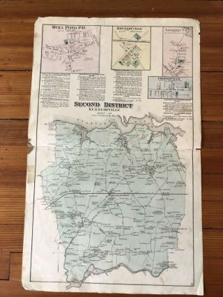 Rare 1877 Kent County Maryland Hand Color Street Map Kennedyville Chesterville