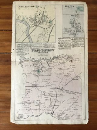 Rare 1877 Kent County Maryland Hand Color Street Map Of Galena & Millington