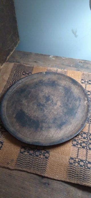 Early Antique Handmade Wooden Treen Plate W/ Dark Natural Patina 8.  25 "