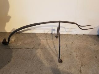 Very Rare 18th Century Primitive Hand Forged Wrought Iron Roasting Fork On Stand