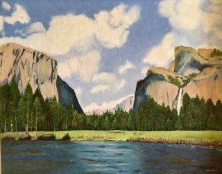 Vintage Painting Yosemite National Park 16x20 Canvas Board Signed Dated 1979