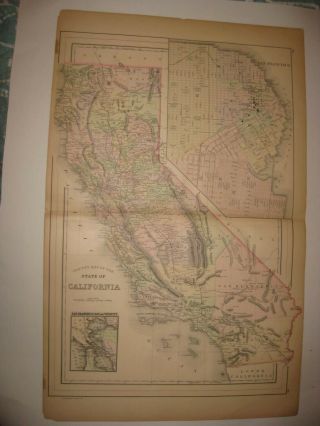 Large Antique 1887 California W San Francisco Handcolored Dated Map Railroad Nr