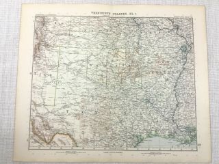 1907 Antique Map Of The United States Of America Texas Oklahoma Kansas Missouri