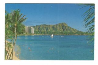 Waikiki Beach And Diamond Head Oahu Island Hawaii Vintage Postcard Eb280