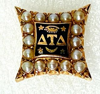 Delta Tau Delta Vintage Fraternity Badge Pin 10k Gold Seed Pearls