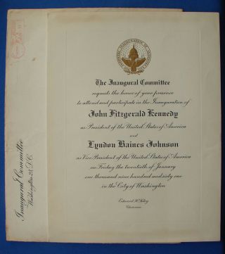 Rare 1961 John F.  Kennedy Inauguration Invitation With Inaugural Activities