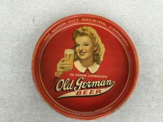 Antique Vintage Advertising Old German Beer Queen City Cumberland Md Tray