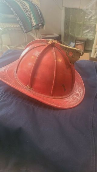 Vintage Cairns Brothers Red Leather Fire Helmet Fireman Fd Department