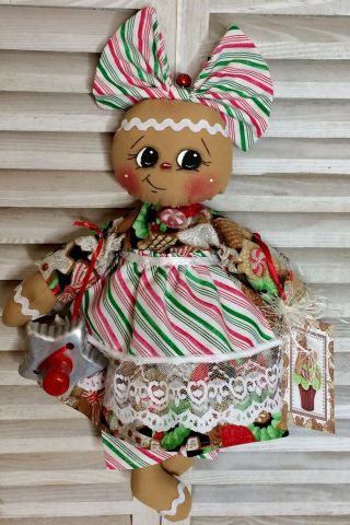 Primitive Gingerbread Doll " Baking Spirits Bright " Hang Sit