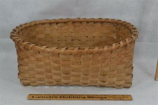 Antique Basket Rectangle Splint Oak Hand Made 16x13x6 Early 19th C 1800s