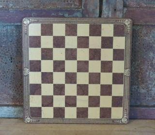 Vintage Old Pressed Wood Chess / Checkers Game Board Coloring & Patina