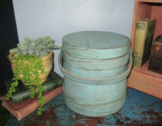 Reserved For Jo - Firkin/sugar Bucket/wooden Blue Paint - Primitive Spice - Shaker
