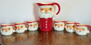 Vintage 1964 Holt Howard Winking Santa Claus Pitcher & Mug Set