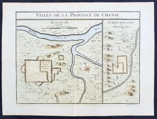 1755 Prevost & Schley Antique Map Of Xi An & Guanzhong In Shaanxi Province China