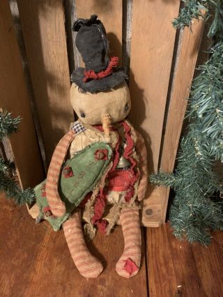 Primitive Raggedy Christmas Snowman Doll Tattered Torn Special Order