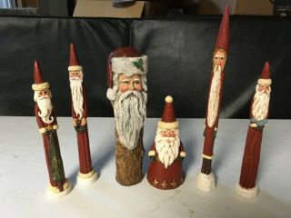 Vintage 1991 Hand Painted Wooden Santa Set Of 6 Different Figures