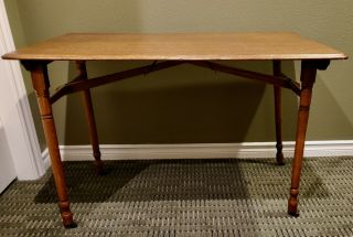 Antique Vintage Adult - Size Tiger Oak Folding Wood Sewing - Quilting - Craft Table