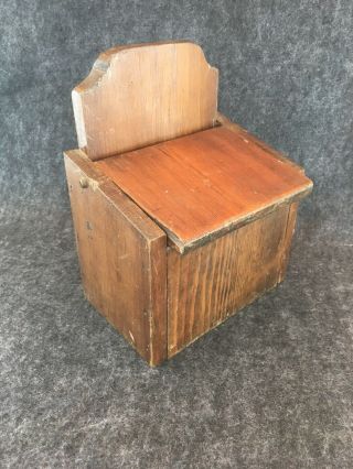 Primitive Pine Salt /spice Wooden Pantry Box / Slanted Lid 8”x6 - 3/8”x4 - 1/2” Old