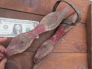 Early Red - Painted 1840 Antique Wooden Ice Skates,  Antebellum,  Americana