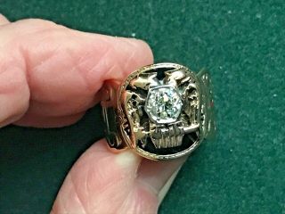 14k Gold Masonic Scottish Rite Ring Double Headed Eagle.  77 Ct Diamond Sz 9.  5