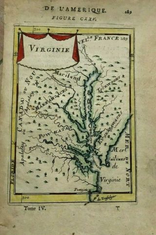 Virginia America 1683 Alain Manesson Mallet Antique Map In Colors 17th Century