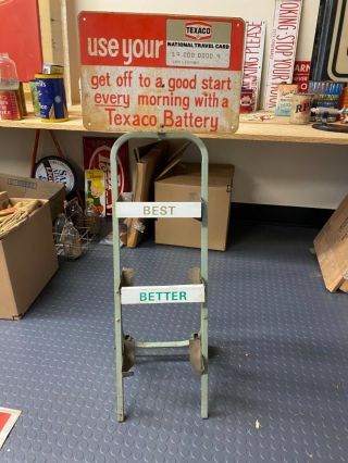 Vintage Texaco Battery Display Rack W/ Topper Sign Gas Oil