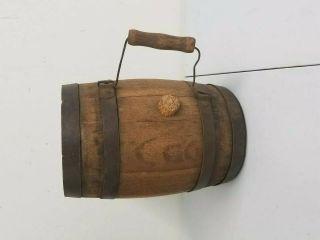 Antique Wooden Keg Barrel W/ Handle & Cork Wine Or Gun Powder Very Old Estate