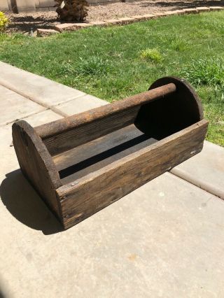 Old Antique 20” Wooden Carpenters Tool Box Primitive Carrying Tote Caddy